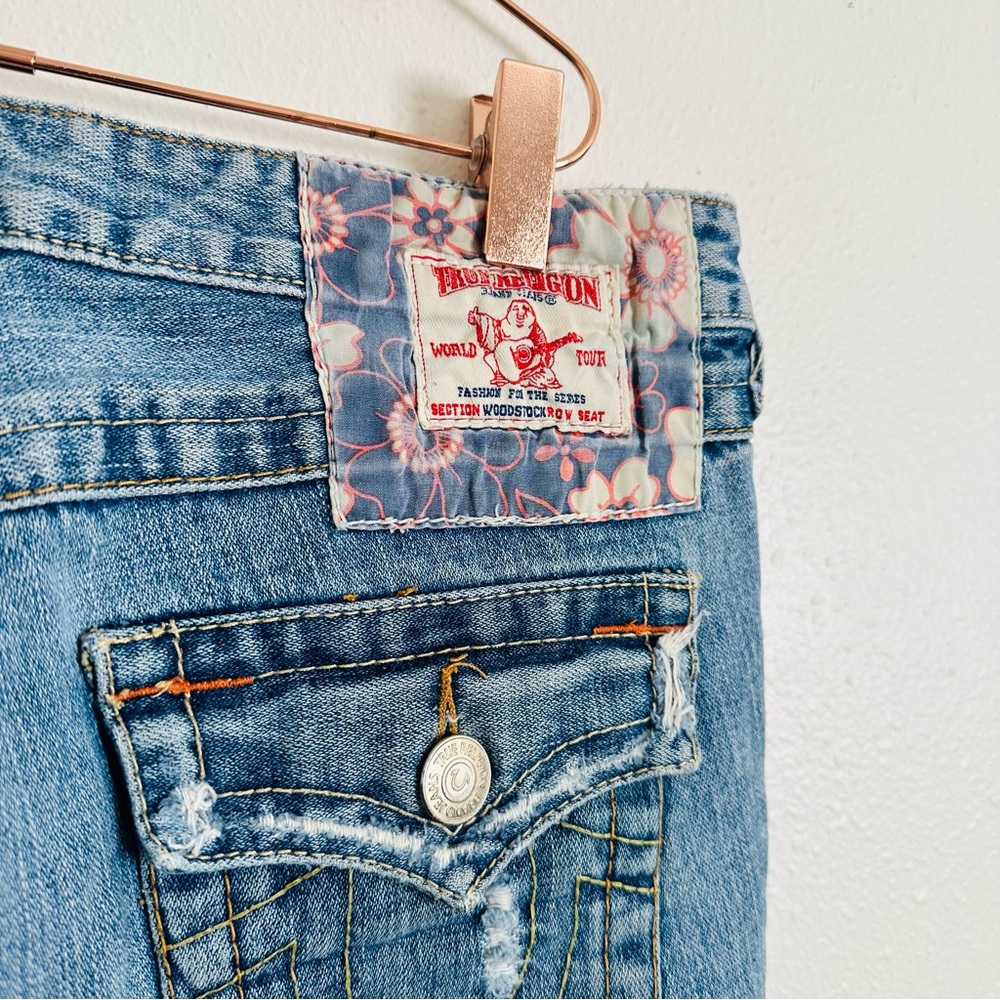 True Religion Low Rise Vintage Boho Patchwork Skinny Distressed Blue Jeans - Picture 11 of 16